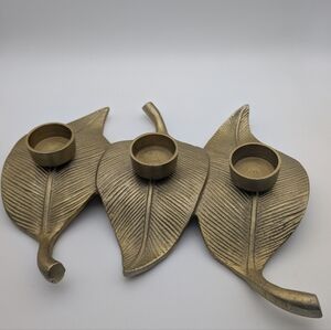 Vintage Triple Leaf Tea Light Candle Holder Bronze Gold